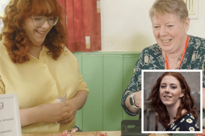 Main: Sophie and Avril enjoy activities together at Headway Meirionnydd. Inset: Sophie before her stroke
