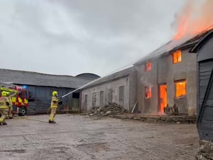 Farm building totally destroyed by fire