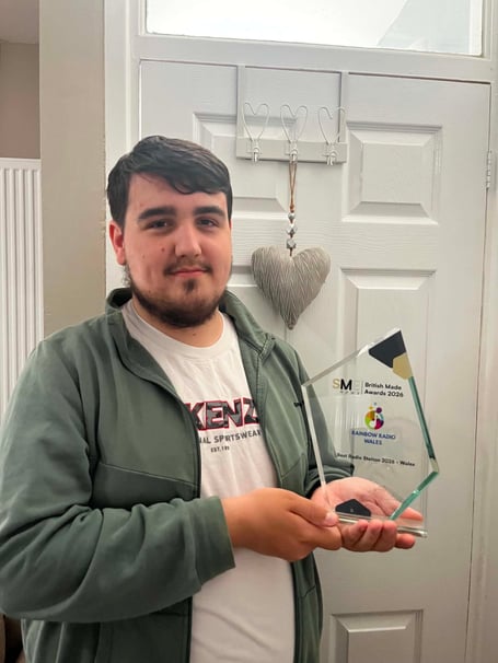 Aberystwyth teen Rhys Jones with his award for Best Radio Station