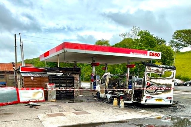 Dramatic video shows vehicle on fire at Gwynedd petrol station