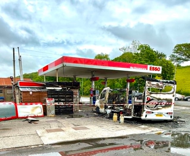 Dramatic video shows vehicle on fire at Gwynedd petrol station