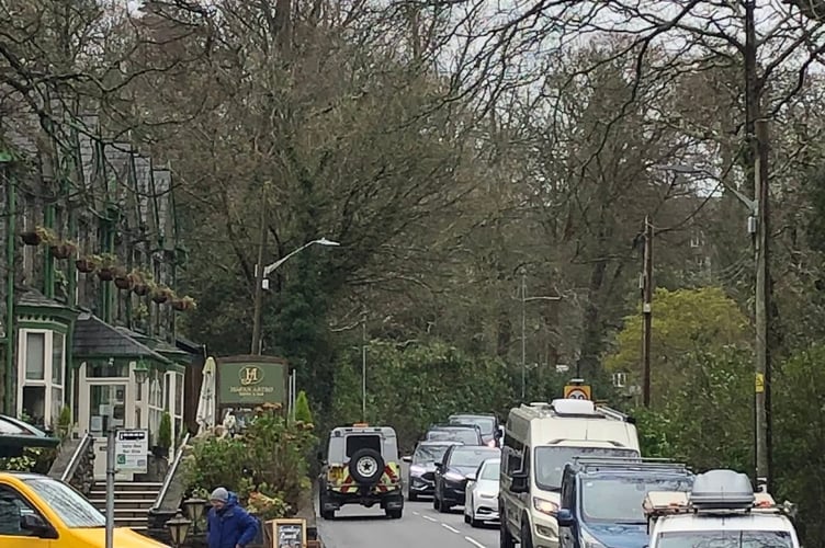 Llanbedr Bypass group picture of traffic trying to get to the village