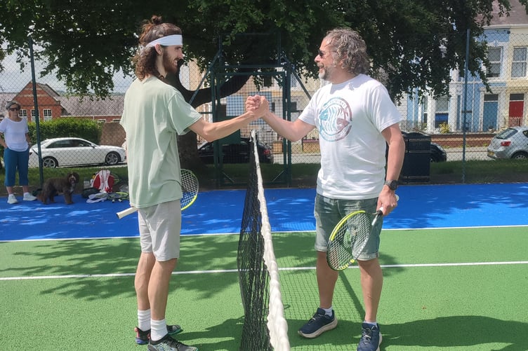 Ben with his father on Cardigan Park Tennis courts