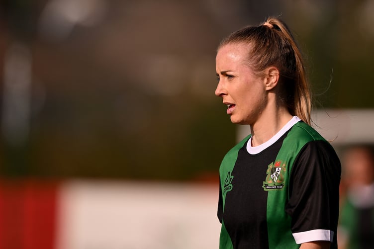 BRITON FERRY, WALES - 12 OCTOBER 2025: Ffiona Evans of Aberystwyth Town in the Genero Adran Premier 25/26 Phase 1 fixture between Briton Ferry Llansawel Ladies and Aberystwyth Town at The Renewable Cenrtre Stadium in Briton Ferry, Wales. (Pic by Ashley Crowden/FAW)