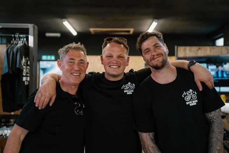 Sam Browne, Ed Williams and Matthew Hughes launched the Dyfi Bike Shed in May. Photo: Studio Lochan