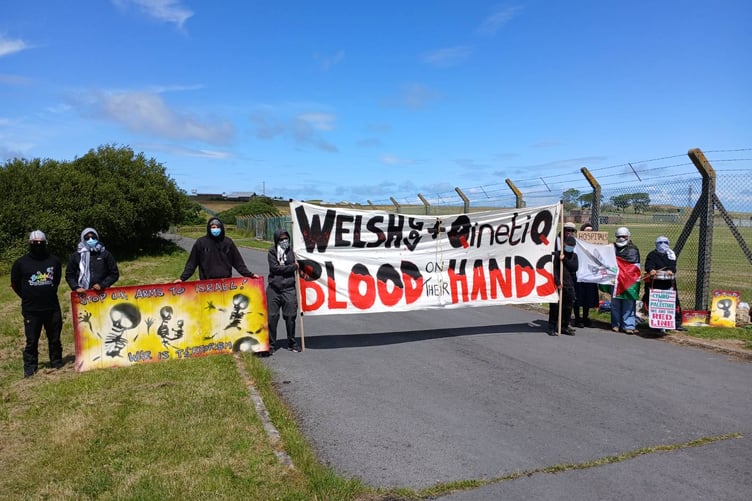 A group blocked two entrances to the MOD Aberporth site on 10 June.