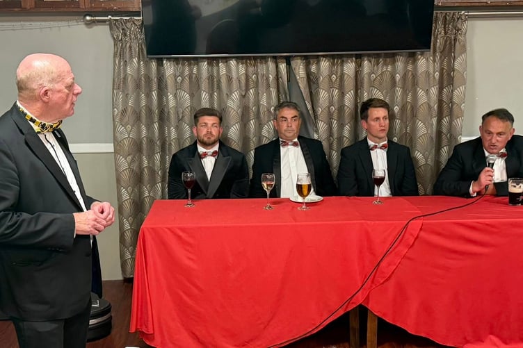 Phil Steele conducts a question and answer session with Drovers coaches Leon Randall, Gareth Potter, Nic Cudd and Euros Evans