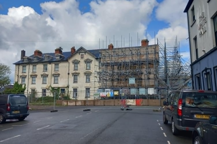 The scaffolding at the Corbett Arms Hotel. Photo: Julie McNicholls Vale