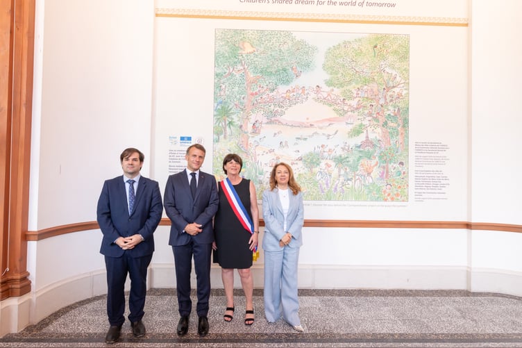 The Ceredigion children's drawings were among 70 received from 20 towns, in seven countries submitted to Évian, and used to inspire artist Aurélie Castex to create one new artwork