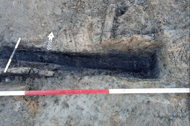 The remains of a coffin found on the Cardigan Memorial Hospital site.