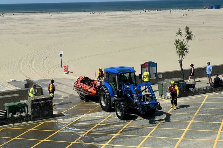 Barmouth RNLI launch the lifeboat for one of three calls. Photo: Barmouth RNLI