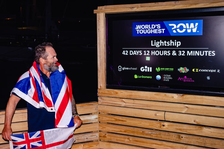 Ian Baylis finished the row in 42 days, 12 hours and 32 minutes.