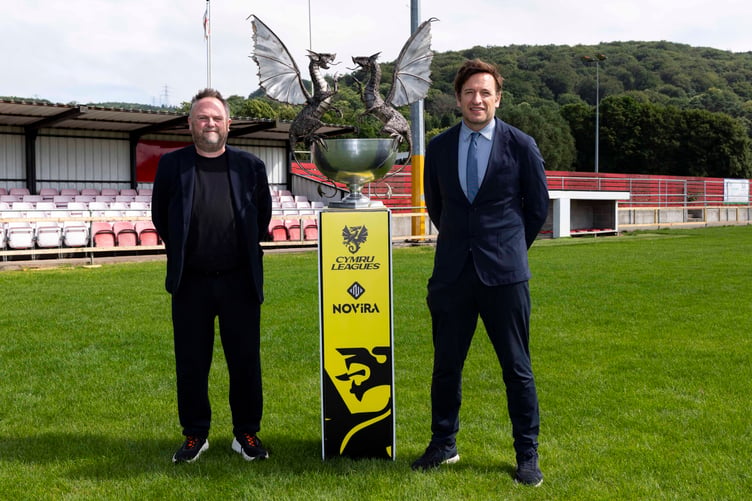 BRITON FERRY, WALES - 26 JUNE 2026: Novira are announced as the Cymru Leagues sponsors at the The Renewable Centre Stadium, Briton Ferry, Wales. (Pic by Lewis Mitchell/FAW)