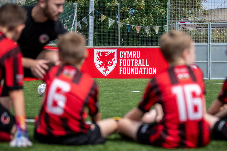 LLANFAIRFECHAN, WALES - 9 AUGUST 2024: Cymru Football Foundation branding at the Llanfairfechan Town 3G Small sided pitch and Multi Sport Court opening in partnership with the Cymru Football Foundation (Pic by Nik Mesney/FAW)