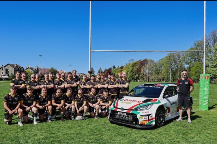 Meirion Evans with the Builth Wells RFC team