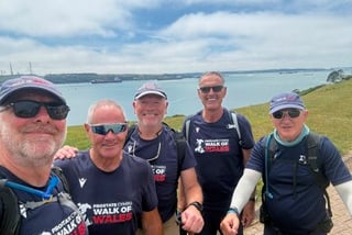 Wynne Harries, Chris Tew, Ieuan Evans MBE and Andy Thomas on Prostate Cymru's Walk of Wales