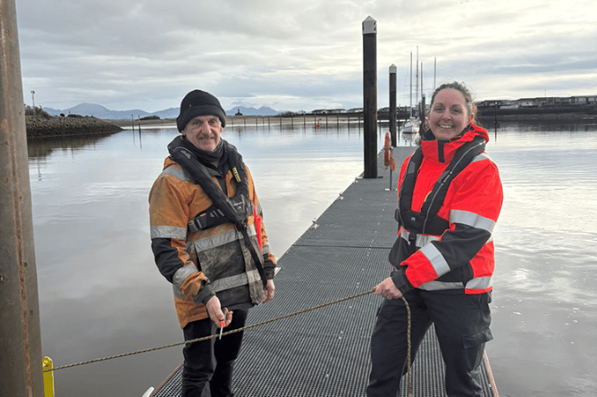 Sarah Hattle, Pwllheli Marina and Harbour Manager, and Mike Davies, Chief Bosun of Pwllheli Marina and Harbour. Photo: Gwynedd Council