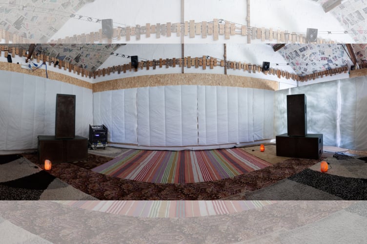The sound recordings pan from one end of the room to the other.