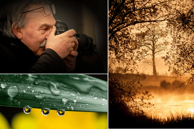 Aberystwyth Camera Club member, Tony Hicklin, top left, and some examples of his work