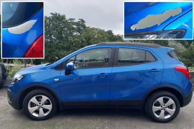 Main: The car before it started peeling. Inset right: The boot. Inset left: The bonnet. Photos: Julie McNicholls Vale