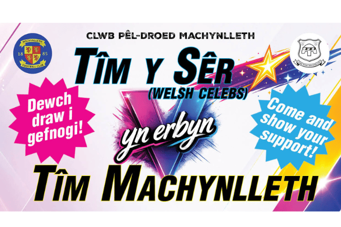 Celebrities will travel to Machynlleth to challenge local footballers