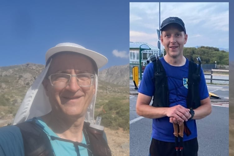 Balázs in the Corsican mountains; inset, Dan on his way doing the Sirona