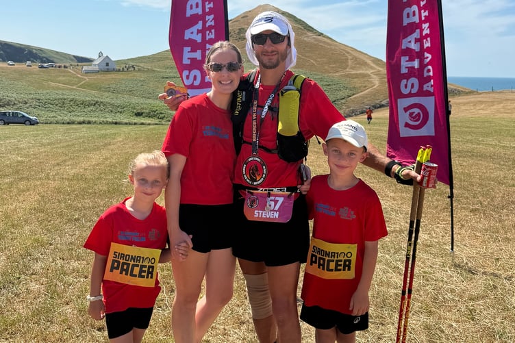 Steve Pullen with his wife, Rachel, and children, Luca and Emmy, at Mwnt