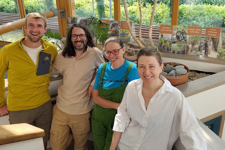 Some of the Forestry Hub members - Ben Porter - Tir Canol Partners, Pete Stewart - Tinkr Creative , Ina de Smet - Trailrippers Project CiC, Kate H - Forest Peoples Programme. Photo: Forestry Hub