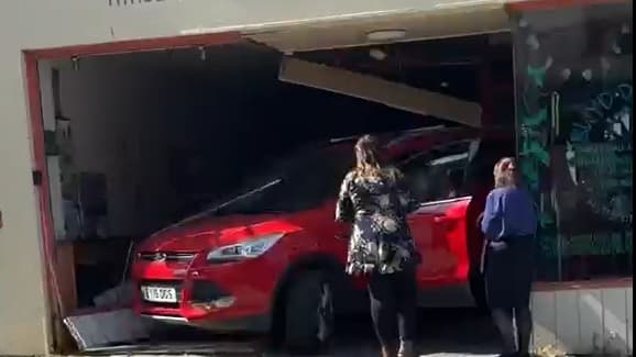 Car collision with shop on Aberystwyth's Great Darkgate Street
