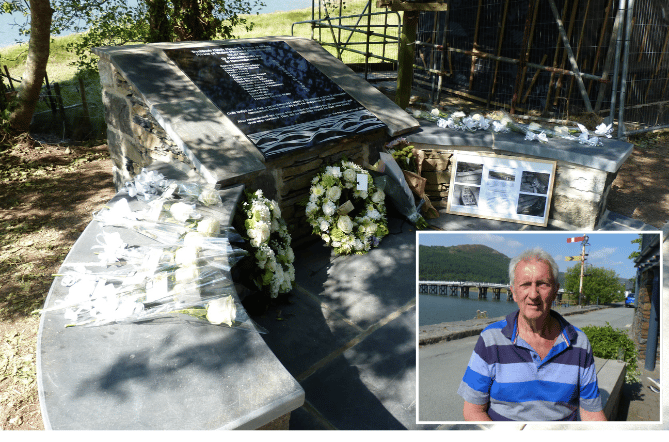 Inset: Alan Fowler.Main: The memorial to those involved in the events of 22 July, 1966