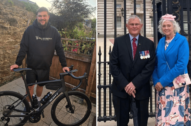 Stephen, left, and his parents Kieran and Kate, right