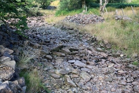 The Afon Cynfal River, reduced to a trickle thanks to the severe lack of rainfall in July.
