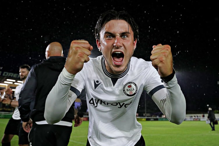 BANGOR, GWYNEDD, WALES - 31st JULY 2026 - Charlie Fisher of Bala Town celebrates after CPD Dinas Bangor 1876 vs Bala Town in Round 1 of the Novira Cymru North at the Bangor City Stadium, Bangor (Pic by Sam Eaden/FAW)