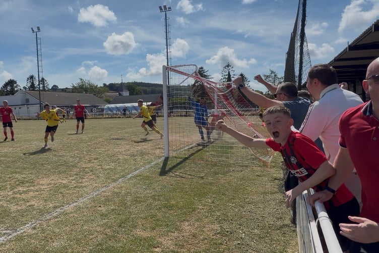 Celebrations after Osian Ellis gave Porthmadog the lead
