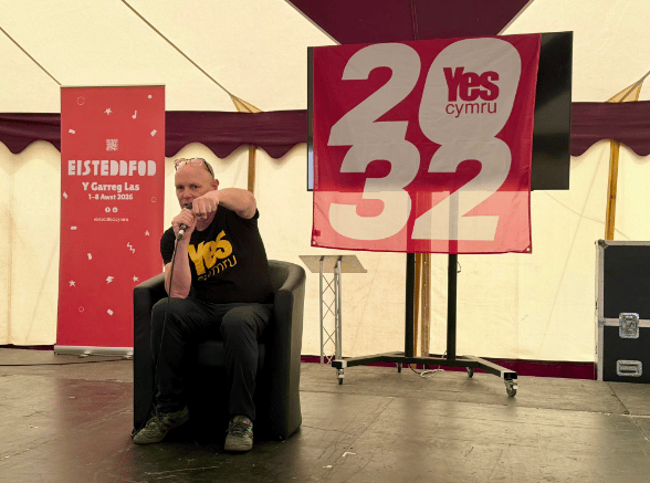 YesCymru chair Rob Hughes launching the 2032 campaign
