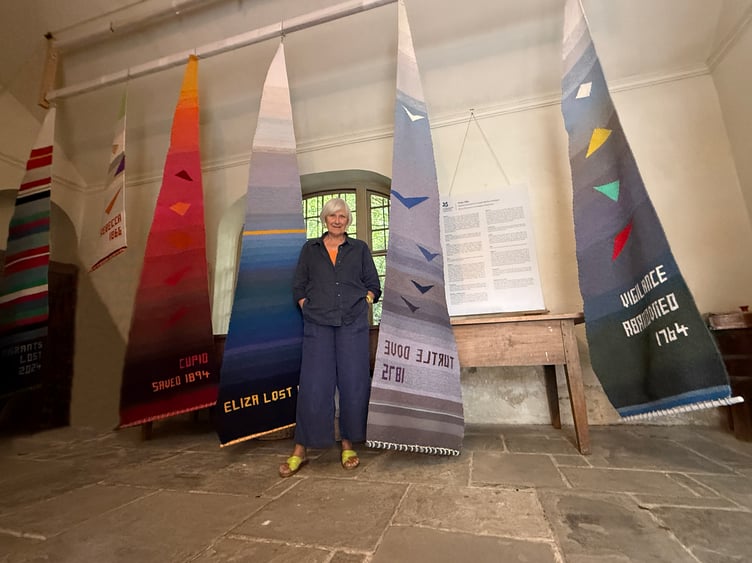 Artist Vicky Ellis with her new exhibition at Llanerchaeron, Ceredigion © National Trust Images Jenny Botha