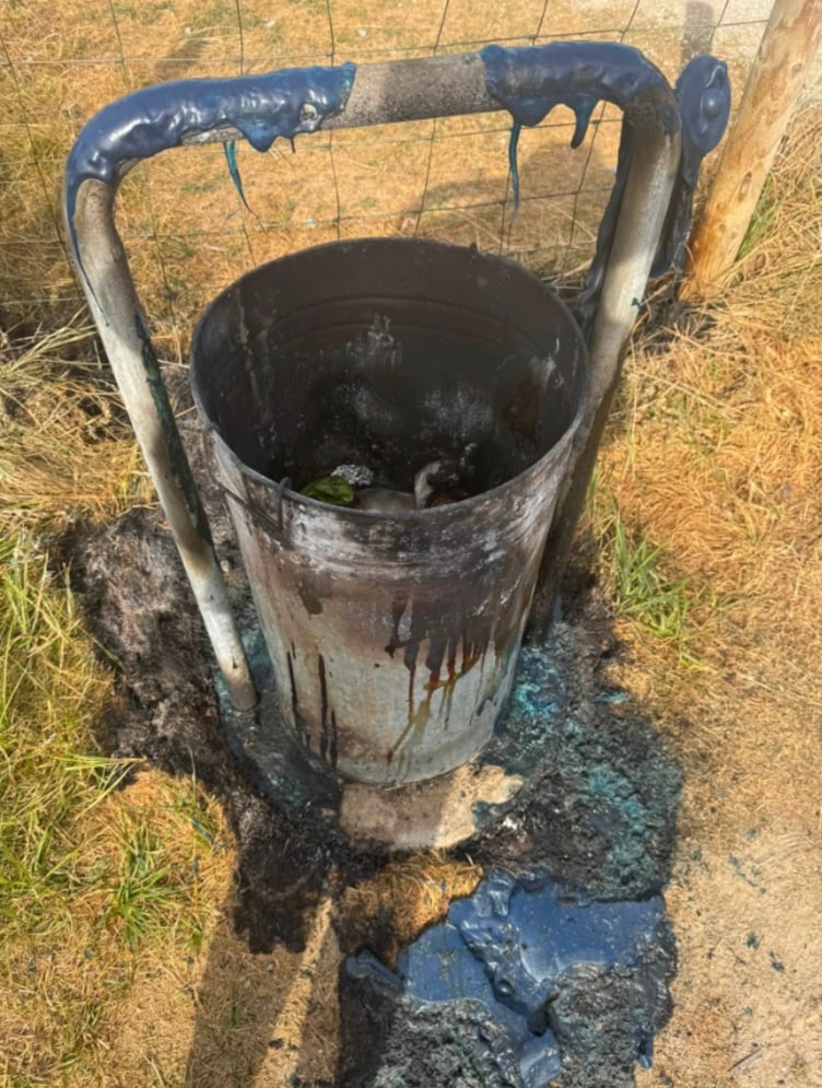 A smouldering disposable barbeque was left in a bin at Ynyslas Visitors Centre near Borth on Saturday afternoon.