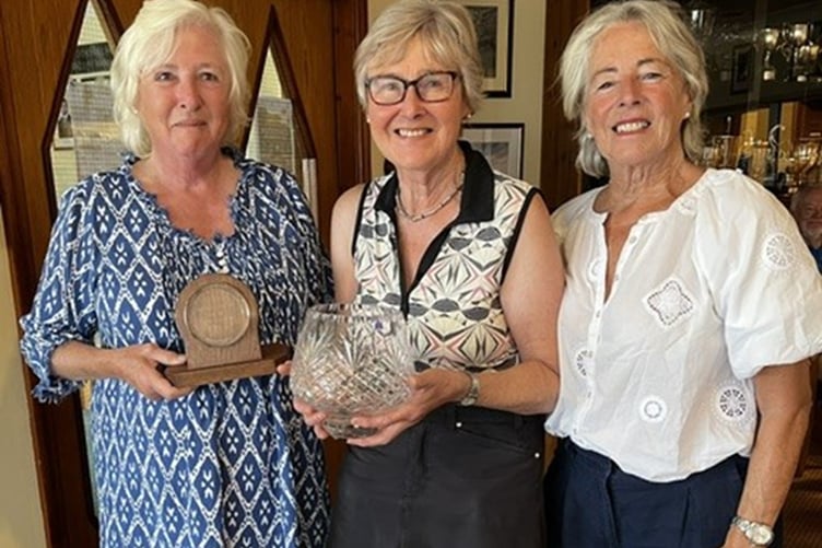 Nett champion Jean Harrison with captain Jane Miller and Shân Powell