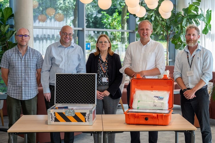 L to R: Dr Niall McKeown (Aberystwyth University), Chris Walker (UK Senior Advocacy Manager, Malaria No More UK), Professor Angela Hatton (Pro Vice-Chancellor for Research, Knowledge Exchange and Innovation, Aberystwyth University), Ben Lake MP, Dr Andy Hardy (Aberystwyth University)