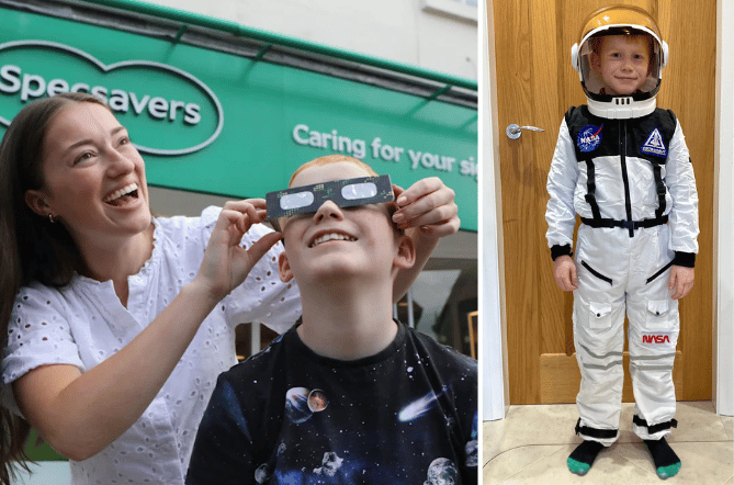 Amelia Topping from Specsavers and Efan Dafydd