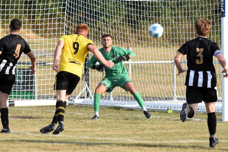 Goalmouth action from Bow Street's 1-1 draw against Dolgellau