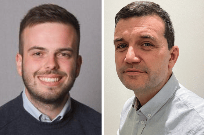 Cllr Dewi Jones, Cabinet Member for Education, and Gwern ap Rhisiart, Head of Education. Photos: Gwynedd Council
