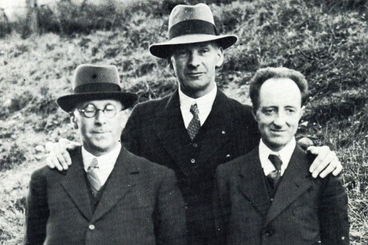 Lewis Valentine (centre), flanked by DJ Williams and Saunders Lewis