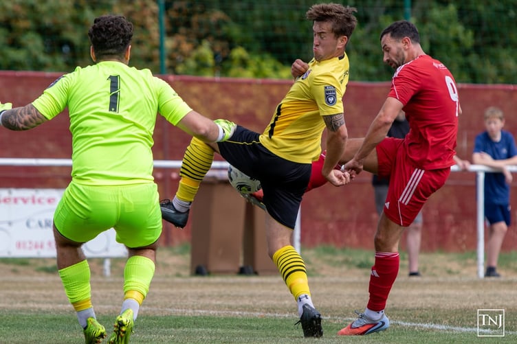 Goalmouth action from Porthmadog's 1-1 draw against Buckley Town on Saturday