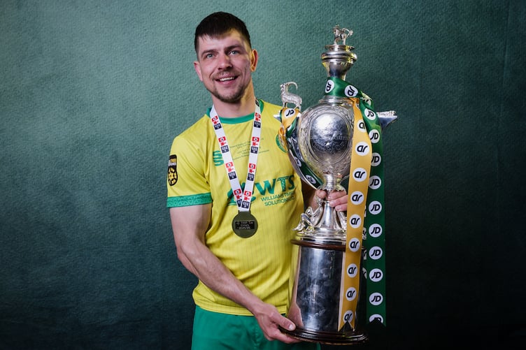 NEWPORT, WALES - 12 APRIL 2026: Caernarfon Town's Darren Thomas during the 2025/26 JD FAW Welsh Cup Final fixture between Caernarfon Town F.C & Flint Town United F.C at Rodney Parade, Newport, Wales. (Pic By John Smith/FAW)