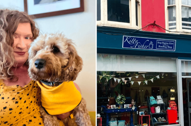 Lotty Riggs and Bertie, left, and Lotty's shop, Kitty Fisher, right