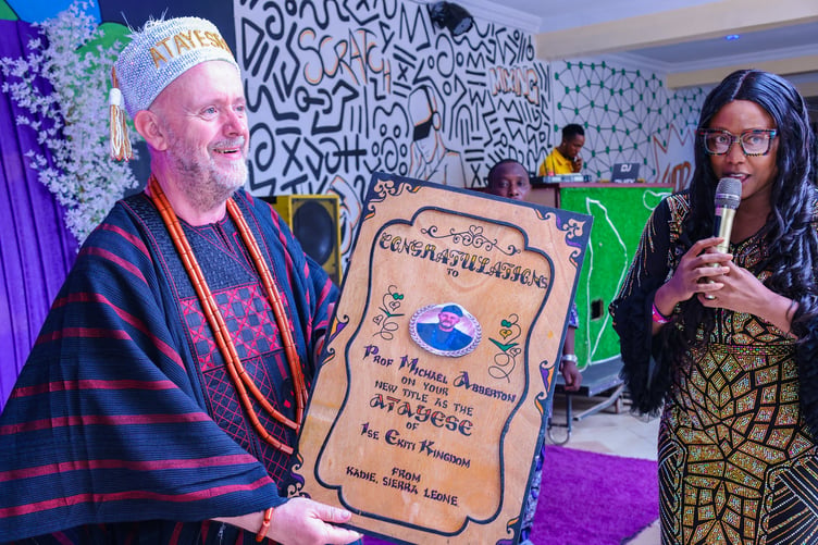 Professor Michael Abberton, IITA Director, West Africa Hub, Crop Improvement, on his installation as the Atayese of Ise-Ekiti, Nigeria.