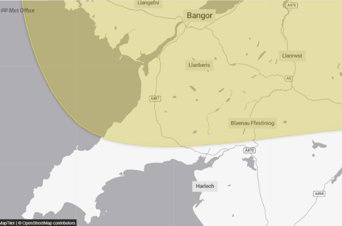 Met Office image of Gwynedd weather warning