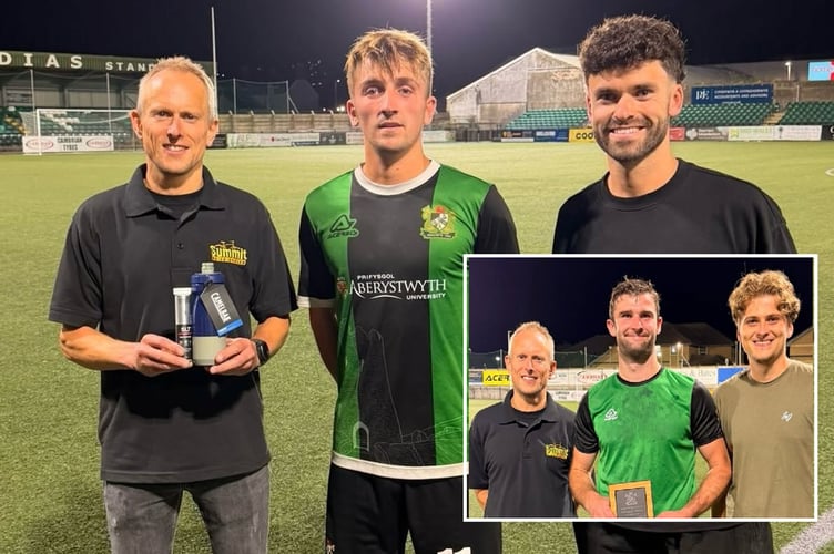 Dan Owen and Tomos Evans (inset) were voted supporters' player of the match against Pontardawe Town, presented and sponsored by Summit Cycles Wales