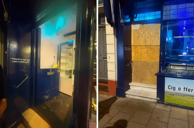 Rattray Butchers front door was kicked in on Saturday. Photos: Rattray Butchers